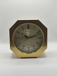 Vintage 1980s Seiko Octagon Metal Gold Quartz Alarm Desk Clock  Works  - Picture 1 of 18