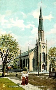 HOLY CROSS CATHOLIC CHURCH, LYNCHBURG, VIRGINIA, VINTAGE POSTCARD (DT 416) - Picture 1 of 2