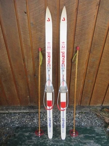 GREAT OLD 51" Snow Wooden Skis Has WHITE Finish with Cable Bindings + Poles - Picture 1 of 5