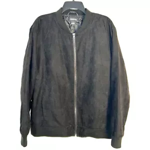 Claiborne Jacket Mens XL Black Faux Suede Microfiber Bomber Full Zip Coat Lined - Picture 1 of 12
