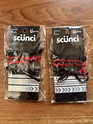 Scunci 3 Hair Tie Ribbons Black Red w/3 Tattoos Diamond Scrunchie Set of 2 Pkgs Foto 1 de 4
