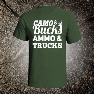 Camo Bucks Ammo Trucks hunting vintage style graphic t shirt tee browning - Picture 1 of 6