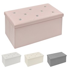 Cassapanca Pouf Contenitore Similpelle Swarovski Pieghevole Panca Poggiapiedi