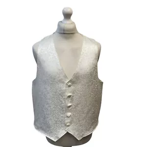 Vintage Wedding White Swirl Button 2 Pocket Formal Waistcoat UK Men's L 42" - Picture 1 of 3