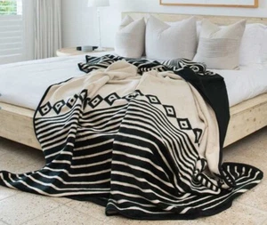 Thula Tula Xhosa Blanket Black/Bone Cotton Suede Large Cozy Cover 91” X 108” - Picture 1 of 6