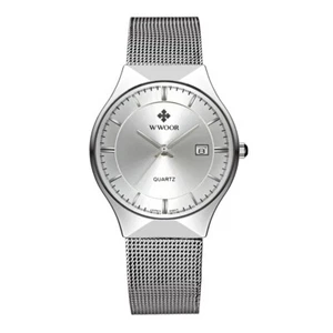 Business Male Stainless Steel Strap Wristwatch Waterproof Watch White Dial - Picture 1 of 1