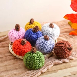 Mini calabazas tejidas Yinkin 8 piezas decoración de otoño colores surtidos hechas a mano - Imagen 1 de 6
