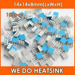 100pcs Silver 14*14*8mm Aluminum Heatsink Radiator Cooler With Blue Thermal Pad - Picture 1 of 8