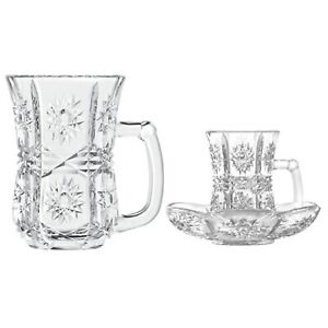 12Pc 90ml Set Crystal Clear Gloss Glass Tea Coffee Cup with Saucer Tea Set