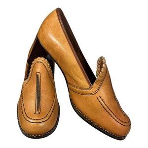 K By Clarks Tan Brown Vintage High Heel Leather Stitch Detail Court Shoes Uk 6 - Picture 1 of 9