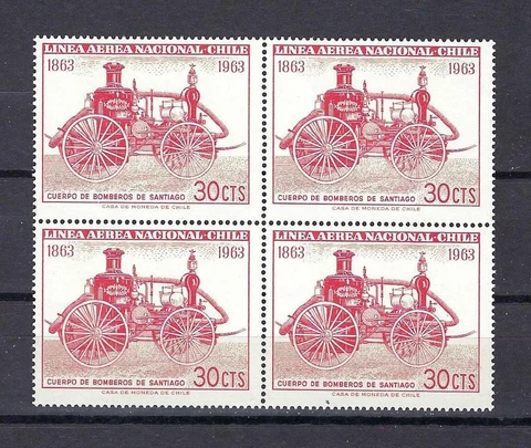 Chile 1963 Sc# C250 airmail Fire engine Wagon of 1860's block 4 MNH Cover