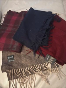 NWT Jos. A. Bank Colorblock 100% Cashmere Scarf Brown Plaid Burgendy Holiday - Picture 1 of 5