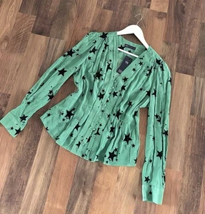 M&S Green black star print blouse size 14 Bnwt - Picture 1 of 3