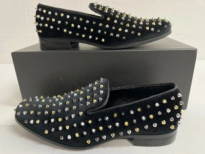 Mocasines de moda STEVE MADDEN de fieltro negro plateado y dorado con púas para hombre talla 7,5 M Foto 1 de 4