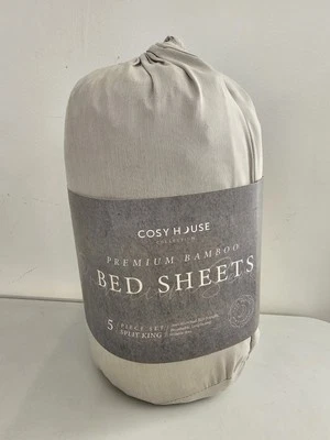 Acogedora colección casa bambú SPLIT KING 5 piezas juego de sábanas correas de esquina plateadas Foto 1 de 3