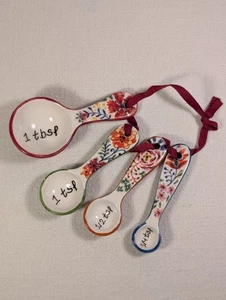 Ceramic Measuring Spoons Multi Color Floral Cottage Core - Picture 1 of 6