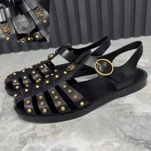 Gucci Nieten Schnalle Riemen Sandalen schwarz Gummi 8 LV oder 8,5 US oder 42 EUR - Bild 1 von 24