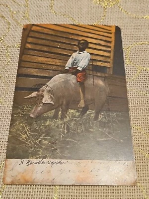 1906 ILLUSTRATED CO A. HORSELES CARRIGE POST CARD&1 CENT B.FRANKLIN GREEN STAMP - Image 1 of 4