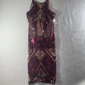 Vestido de lentejuelas Bisou Bisou. Oro/Borgoña. Talla 8 - Imagen 1 de 9