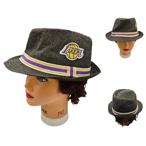 LOS ANGELES LAKERS MERCH LOGO Fedora HAT Black Paper Straw SGA Cap ONE SIZE - Picture 1 of 9