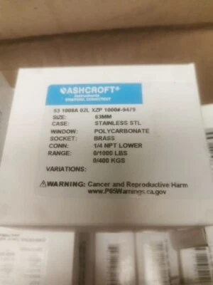 Ashcroft 63 1008A 02L XZP 1000# 9479 63MM STAINLESS 1/4 NTP 1000PSI 400KG GAUGE  - Image 1 of 4