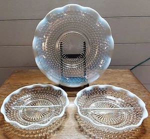 Set of vtg hobnail pattern ruffled opalescent edged platter/candy/nut bowls (x3) - Picture 1 of 14