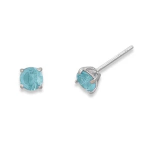 Light Blue Cubic Zirconia Rhodium Stud Earrings Nontarnish - March - Imagen 1 de 1