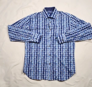 Camisa con botones Luchiano Visconti para hombre M puntos azules geométrica puño abatible - Imagen 1 de 9