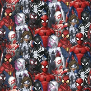 SPIDERMAN FRIENDS MARVEL FABRIC COMIC SUPERHERO DIGITAL 100% COTTON BY THE YARD - Picture 1 of 2