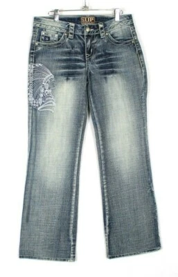 RARE! Cowgirl Up Rhinestone Indian Native Aztec Embroidered Jeans Sz 29 x 30 NWT - Image 1 of 4