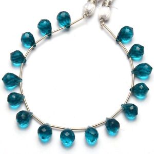 Neon Blue Apatite Color Quartz Faceted 10x7 mm Drop Shape Briolette Beads 6"