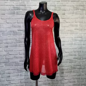 Vintage 90s Y2K Victorias Secret M Red Leopard Stretchy Mesh Slip Nightie USA - Picture 1 of 10