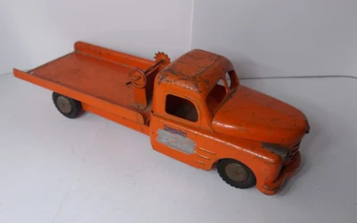 Structo 平板拖车残骸压钢橙色 1950 年代修复零件 — 第 1/4 张图片