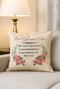 Decorative Cushion Cover With The Text "Best Grandma Ever Personalised 18x18inch - Picture 1 of 2