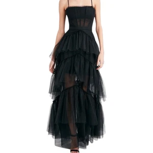 BCBGMAXAZRIA transparentes Stufen Rüschenkleid schwarz Tüllkleid Gr. 2 Netz Korsett formell - Bild 1 von 12