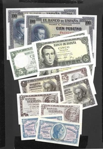 14 BILLETES DE 50 CENTIMOS A 100 PESETAS DE 1925 A 1954 S/C - Picture 1 of 11