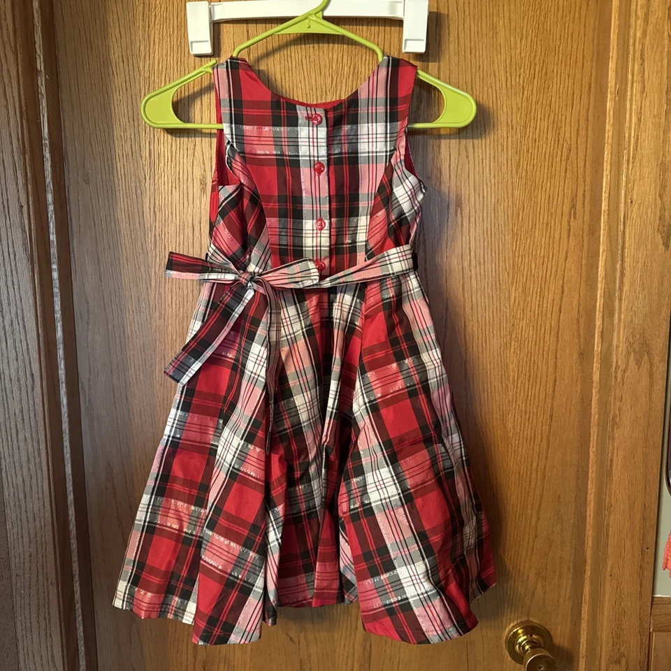 Vestido de vacaciones Jona Michelle para niñas talla 6 rojo a cuadros costura suelta al hombro Foto 1 de 4