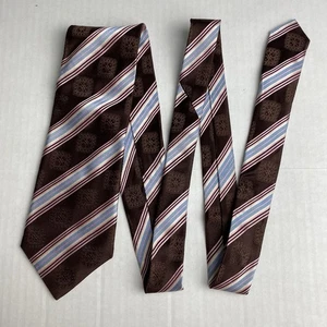 Canali 100% Silk Woven Necktie Brown Pink Blue Diagonal Striped Tie Italy - Picture 1 of 10