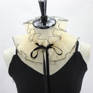 Women Lace-up Ruffle Fake Collar Mesh Tulle Choker Sweater Clothes Accessory - Picture 1 of 9