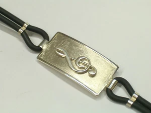 Bracelet With Treble Clef Silver 925 And Rubber - Bracelet - Key Of G - Picture 1 of 6