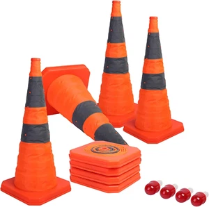 [4-Pack] 28 Inch Collapsible Traffic Cones with LED Light Multi Purpose Pop up R - Picture 1 of 6