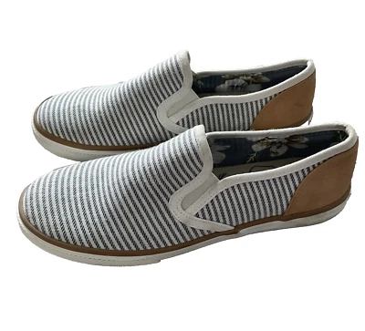 Zapato Marinero Barco Azul Blanco Rayas Lona Zapatilla Sin Cordones Para Mujer 7 NUEVO Foto 1 de 4