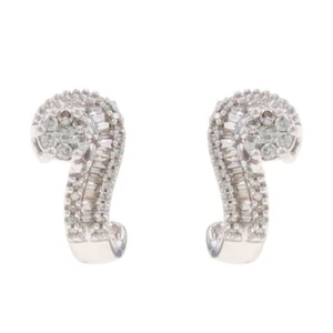 White Gold Diamond Cluster J-Hook Earrings 10k Rd & Baguette .50ctw Floral Swirl - Picture 1 of 7
