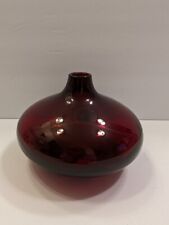 Ikea Hand Made Deep Red Contemporary Squat Vase 5" X 5"