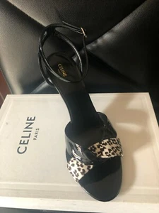 NEW CELINE BLACK TRIANGLE HEEL PATENT LEATHER TWISTED SANDALS SHOES SIZE 9.5/10 - Picture 1 of 9