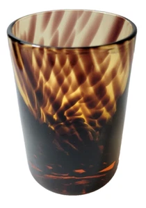 Art Glass Vanity or Toiletry Tumbler, Mottled Amber and Brown Color 4'' - Picture 1 of 5