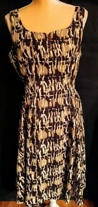 Axcess Liz Claiborne braun hellbraun weiß geometrisches A-Linien Kleid gefüttert Größe Large - Bild 1 von 6