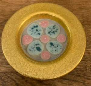 Coaster Pin Dish Modern Mosaic Styson Blue Pink Stone Gold Metal Mid Century MCM - Picture 1 of 2