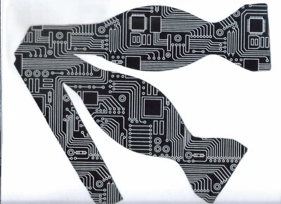 电脑领结,白色 PCB 跟踪黑色,极客,Techie,有趣自绑领结 — 第 1/4 张图片