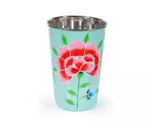 Indisch Schön Hand Rose Blumenmuster Edelstahl Trinkflasche Saft Weinglas - Bild 1 von 3